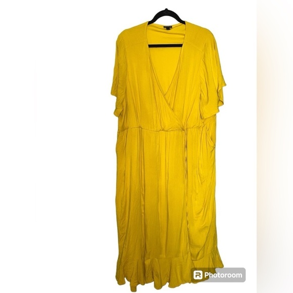 Torrid maxi rayon slub surplice wrap dress in yellow - Picture 2 of 9